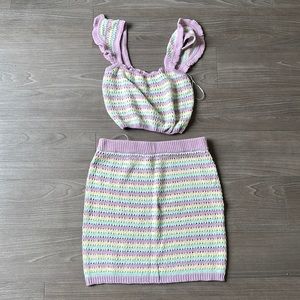 Blue Blush Pastel Pink, Yellow & Mint Crochet Two-Piece Skirt Set
